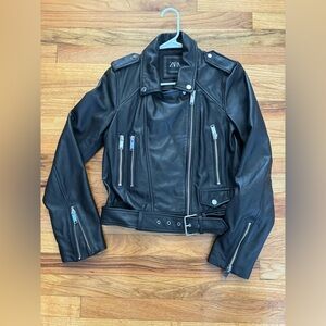 Zara Women's Black Leather Biker Jacket